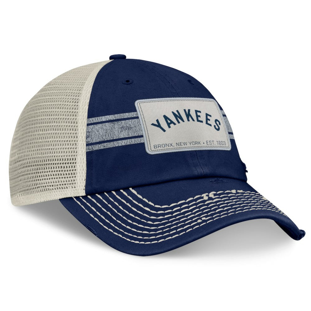 New York Yankees Fanatics  Heritage Stripe Trucker Adjustable Hat - Navy/Natural Hats