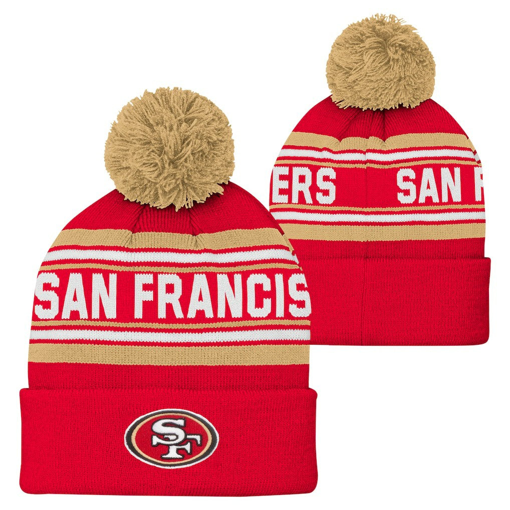 San Francisco 49ers Youth Jacquard Cuffed Knit Hat with Pom Scarlet