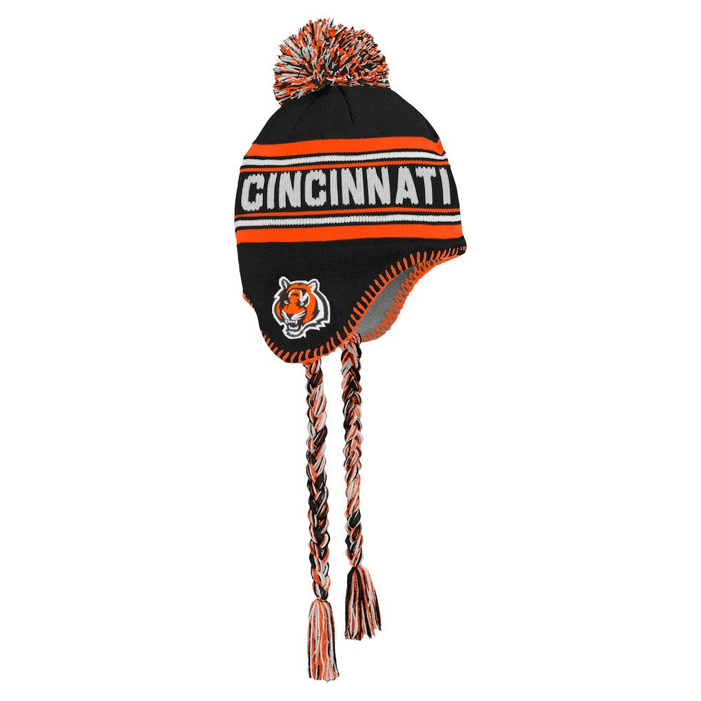 Cincinnati Bengals Youth Jacquard Tassel Knit Hat with Pom Black