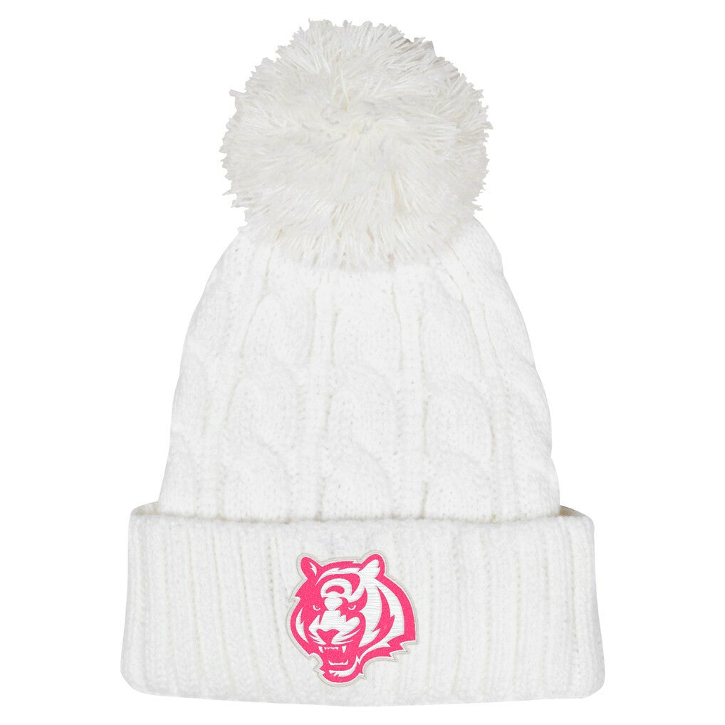 Cincinnati Bengals Girls Youth Cable Cuffed Knit Hat with Pom White