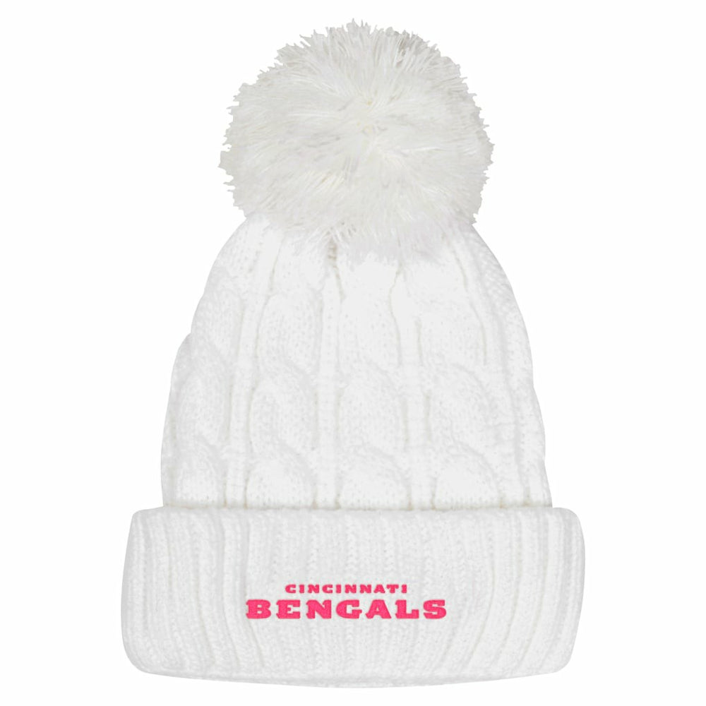 Cincinnati Bengals Girls Youth Cable Cuffed Knit Hat with Pom White