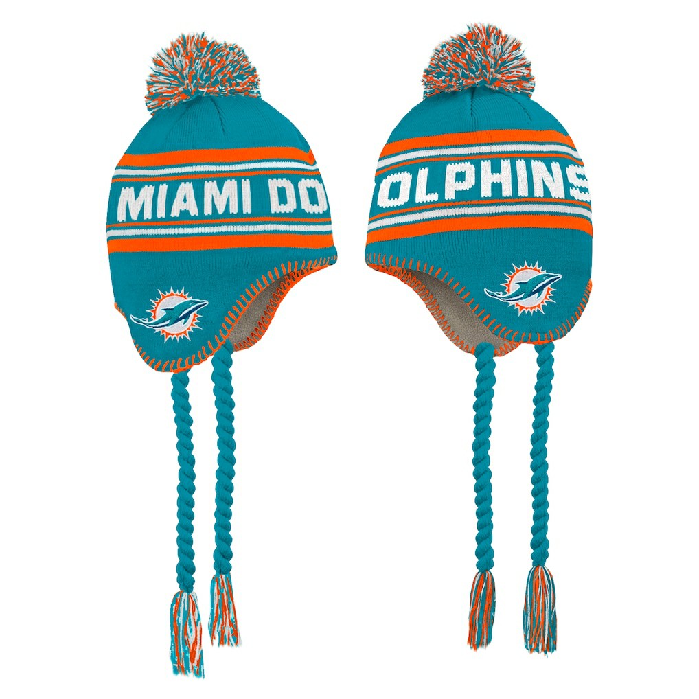 Miami Dolphins Preschool Jacquard Tassel Knit Hat with Pom Aqua