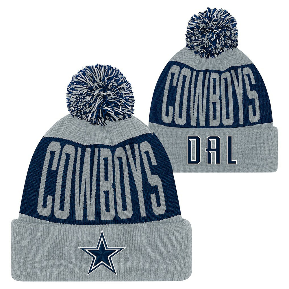 Dallas Cowboys Youth Bevel Cuffed Knit Hat with Pom Navy/Gray