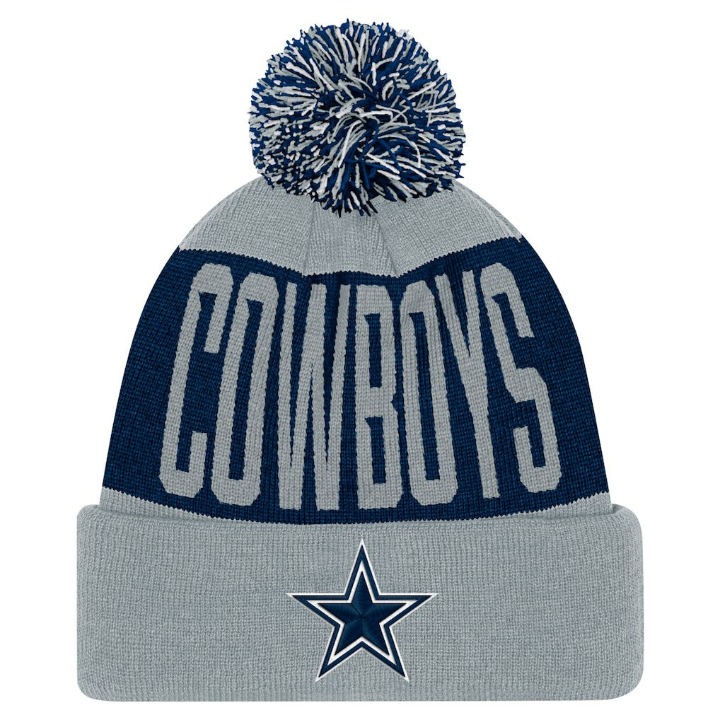 Dallas Cowboys Youth Bevel Cuffed Knit Hat with Pom Navy/Gray