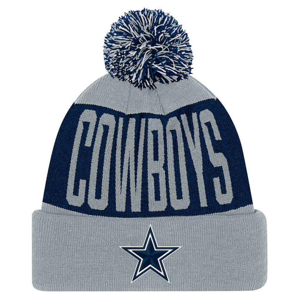 Dallas Cowboys Youth Bevel Cuffed Knit Hat with Pom Navy/Gray