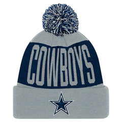 Dallas Cowboys Youth Bevel Cuffed Knit Hat with Pom Navy/Gray