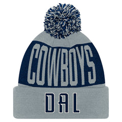 Dallas Cowboys Youth Bevel Cuffed Knit Hat with Pom Navy/Gray