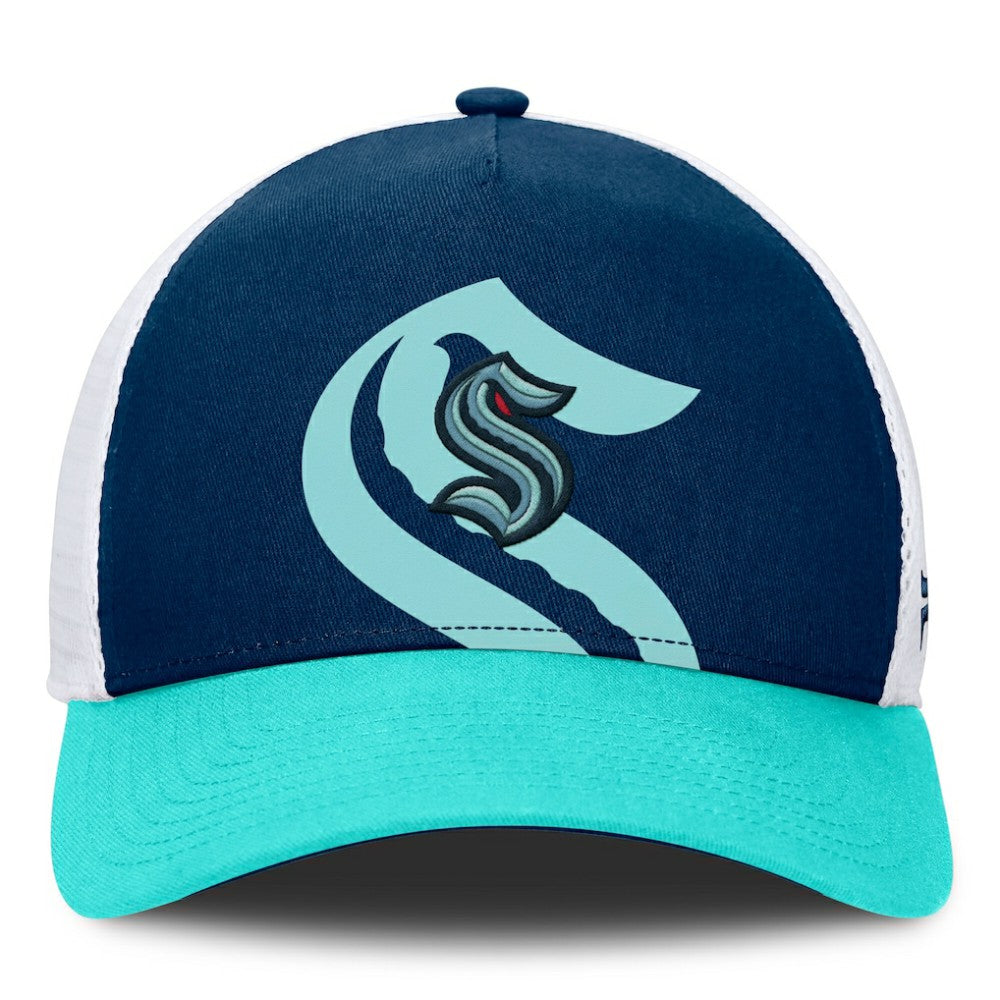 NHL Seattle Kraken Fanatics Authentic Pro A-Frame Rink Adjustable Hat - Deep Sea Blue/Light Blue