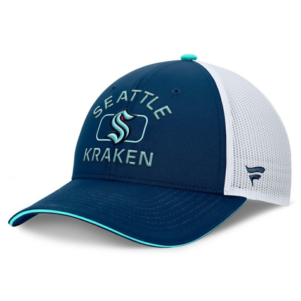 NHL Seattle Kraken Fanatics Authentic Pro Rink Trucker Hat - Deep Sea Blue/White