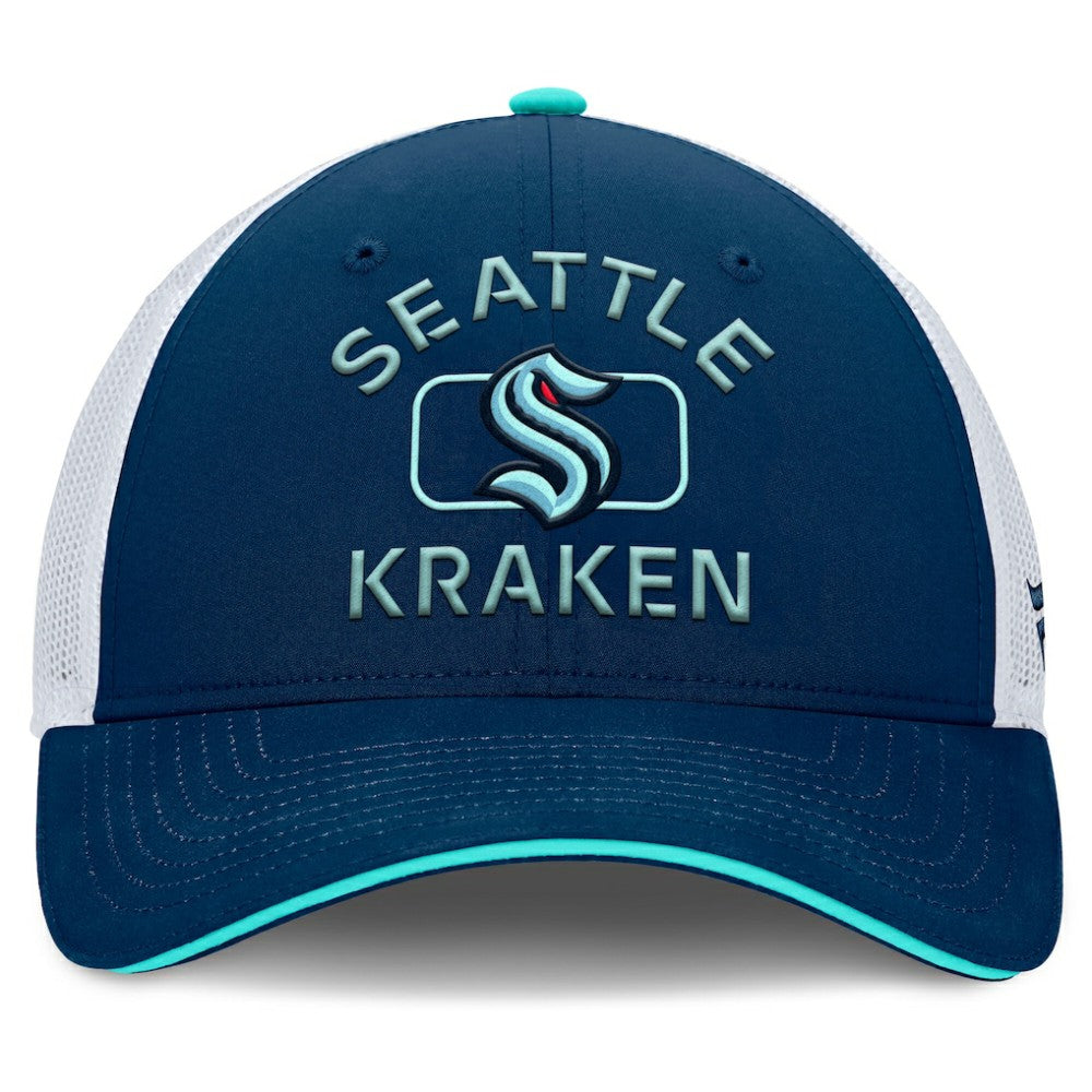 NHL Seattle Kraken Fanatics Authentic Pro Rink Trucker Hat - Deep Sea Blue/White