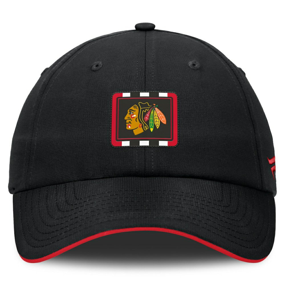 NHL Chicago Blackhawks Fanatics Authentic Pro Ripstop Adjustable Hat - Black/Red