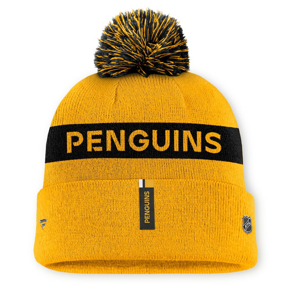 NHL Pittsburgh Penguins Fanatics Women's Authentic Pro Rink Cuffed Knit Hat with Pom - Gold/Black