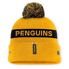 NHL Pittsburgh Penguins Fanatics Women's Authentic Pro Rink Cuffed Knit Hat with Pom - Gold/Black