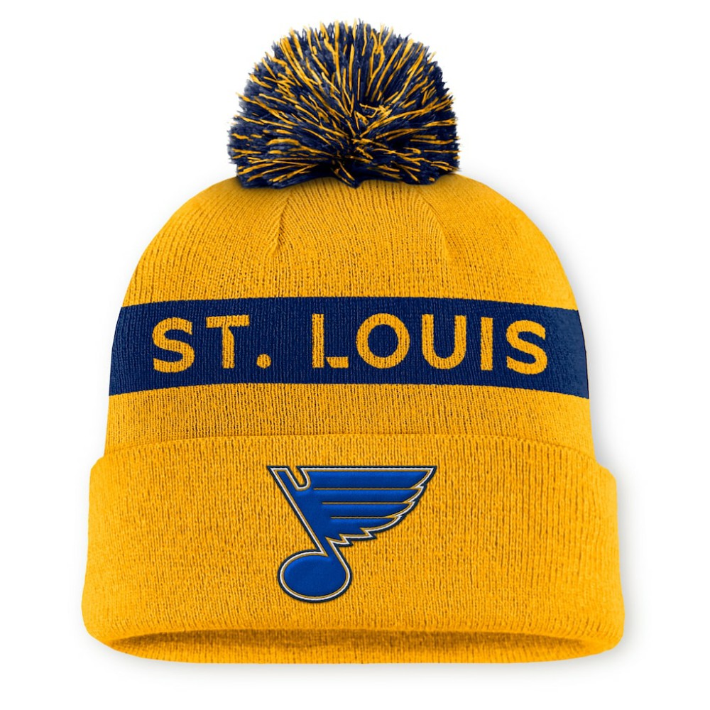NHL St. Louis Blues Fanatics Women's Authentic Pro Rink Cuffed Knit Hat with Pom - Gold/Navy