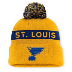 NHL St. Louis Blues Fanatics Women's Authentic Pro Rink Cuffed Knit Hat with Pom - Gold/Navy