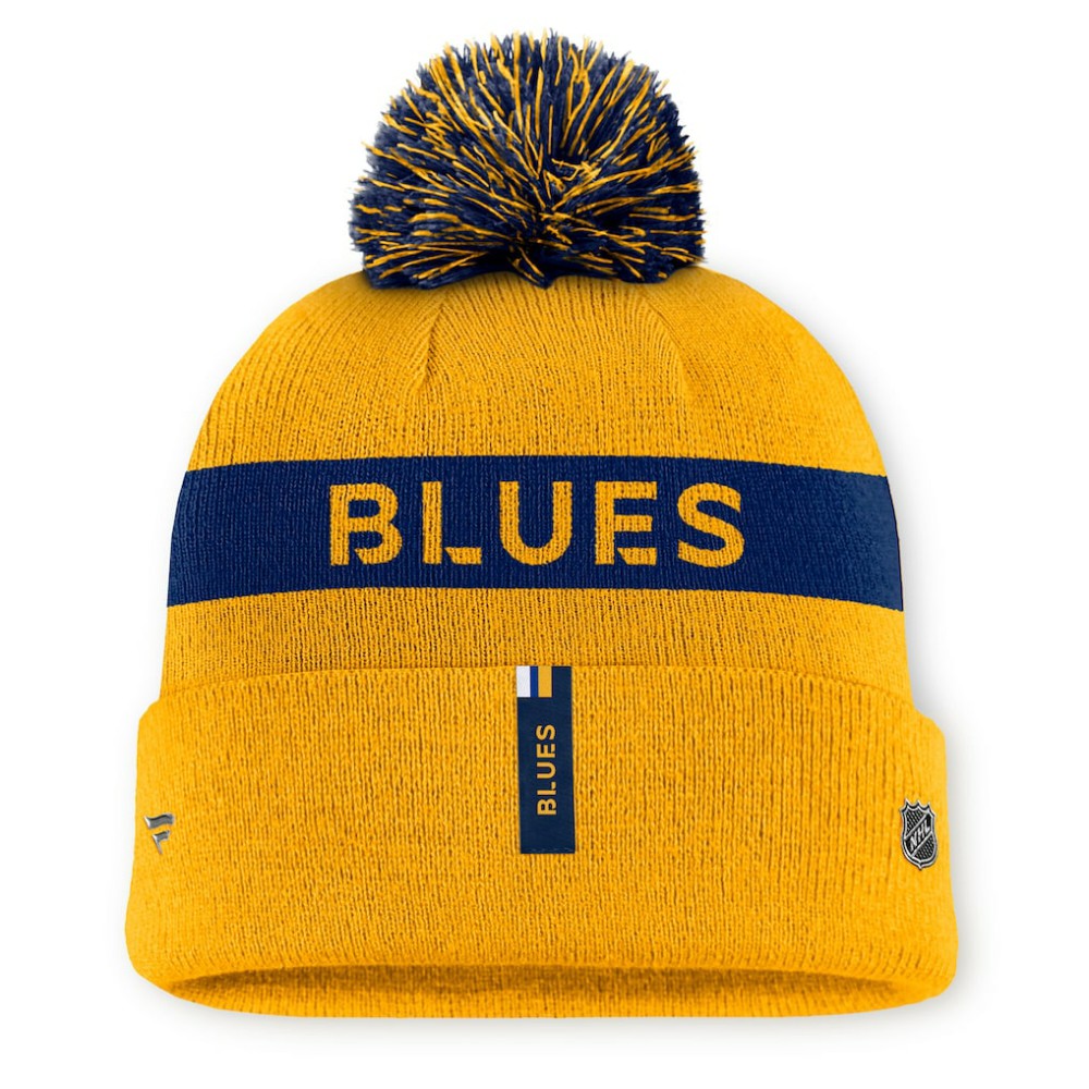 NHL St. Louis Blues Fanatics Women's Authentic Pro Rink Cuffed Knit Hat with Pom - Gold/Navy