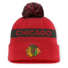NHL Chicago Blackhawks Fanatics Women's Authentic Pro Rink Cuffed Knit Hat with Pom - Red/Black