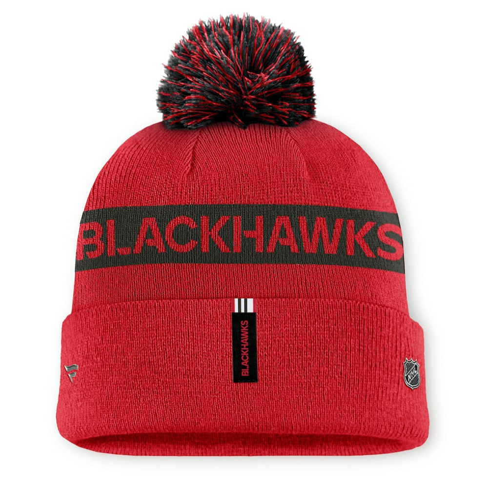 NHL Chicago Blackhawks Fanatics Women's Authentic Pro Rink Cuffed Knit Hat with Pom - Red/Black