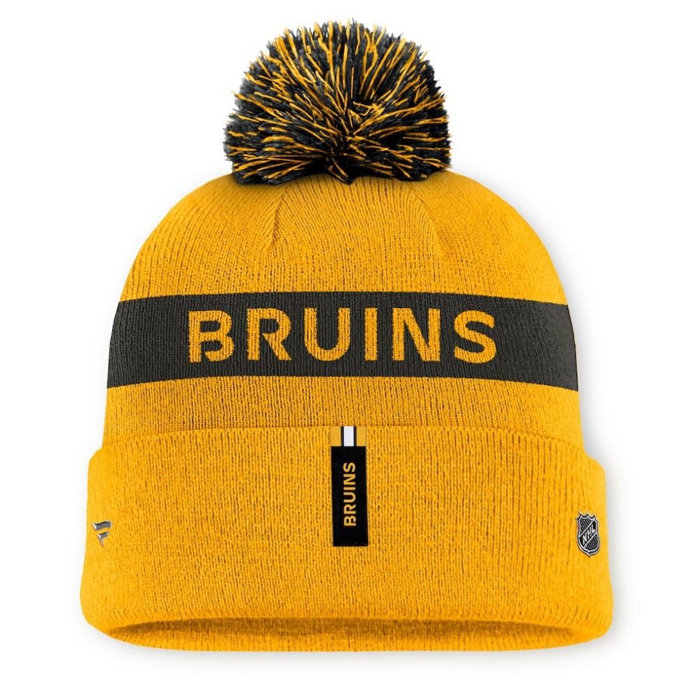 NHL Boston Bruins Fanatics Women's Authentic Pro Rink Cuffed Knit Hat with Pom - Gold/Black