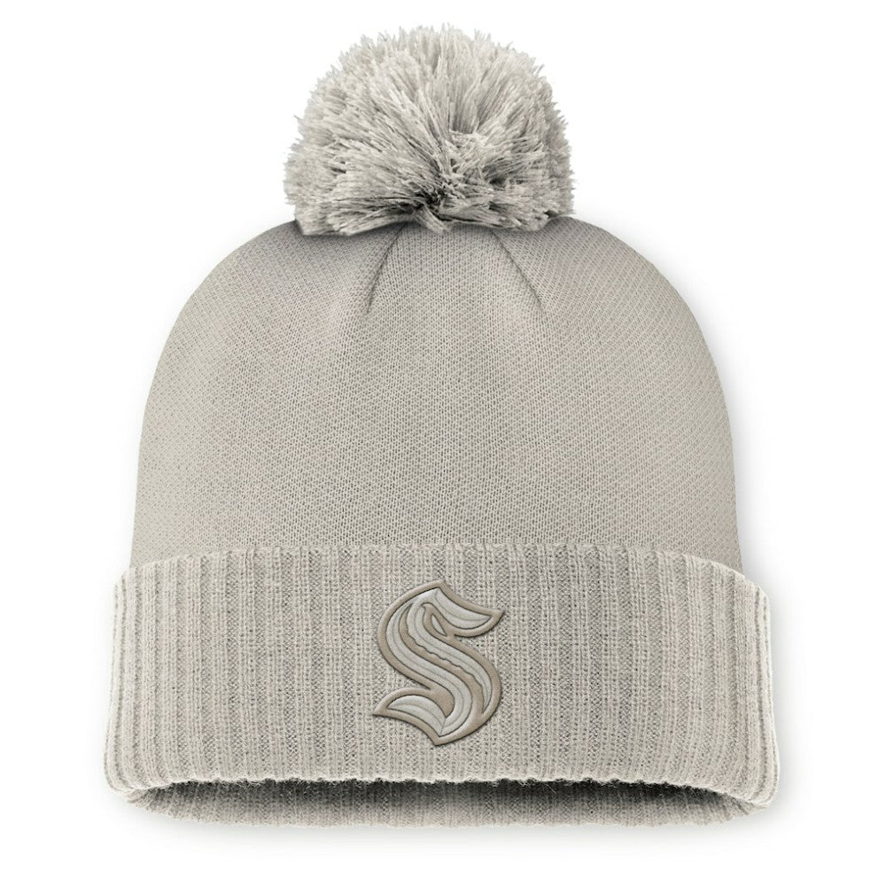 NHL Seattle Kraken Fanatics Women's Authentic Pro Road Cuffed Knit Hat with Pom - Tan
