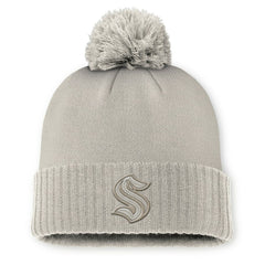 NHL Seattle Kraken Fanatics Women's Authentic Pro Road Cuffed Knit Hat with Pom - Tan