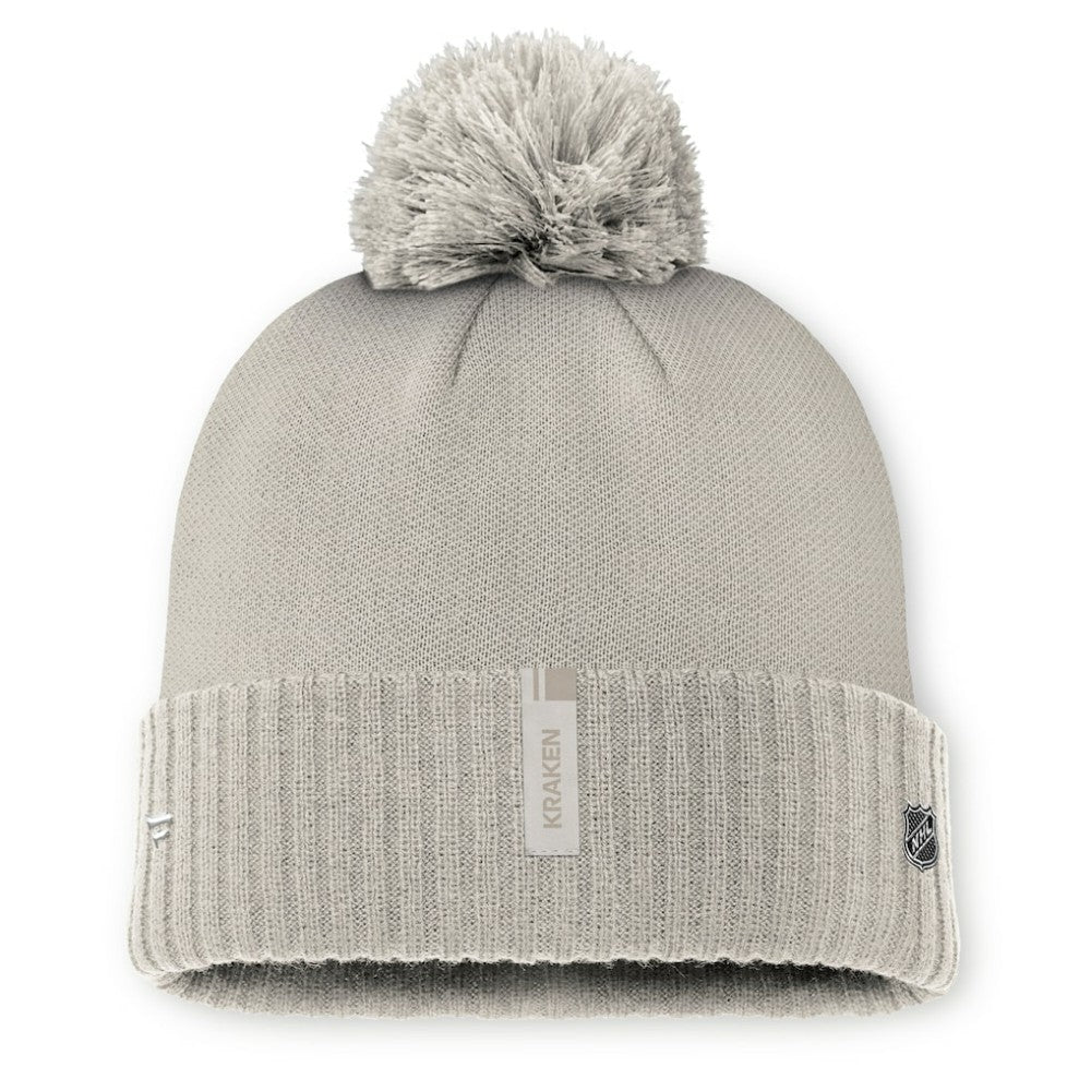 NHL Seattle Kraken Fanatics Women's Authentic Pro Road Cuffed Knit Hat with Pom - Tan
