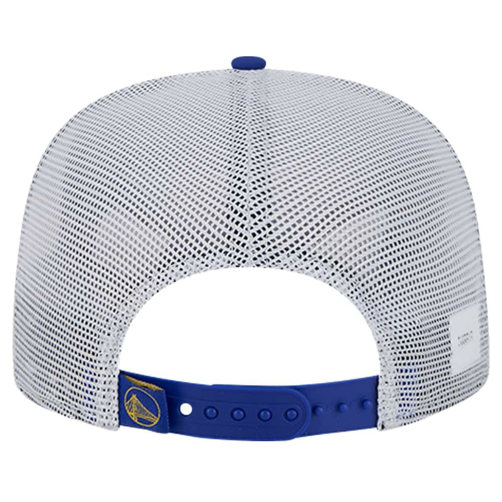 Golden State Warriors Puff Print Team Code A-Frame 9FIFTY Trucker Snapback Hat Royal