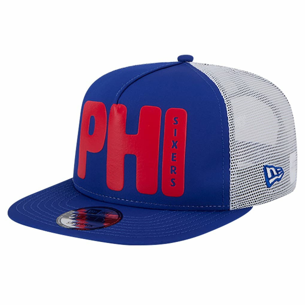 Philadelphia 76ers Puff Print Team Code A-Frame 9FIFTY Trucker Snapback Hat Royal