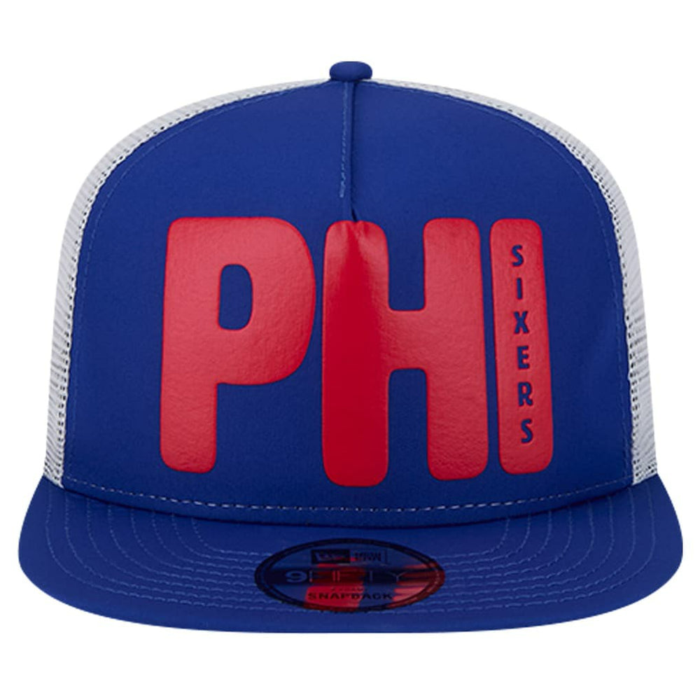 Philadelphia 76ers Puff Print Team Code A-Frame 9FIFTY Trucker Snapback Hat Royal