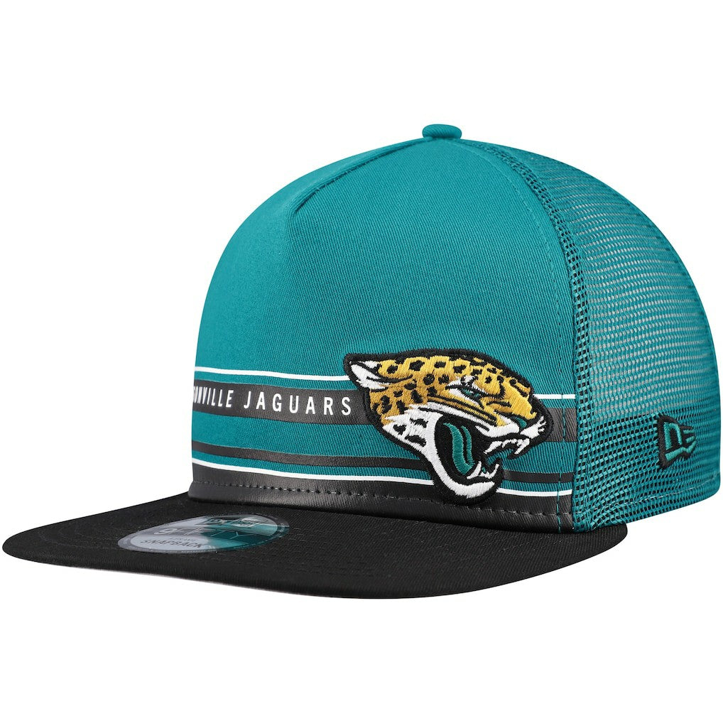 Jacksonville Jaguars New Era Half Stripe Trucker A-Frame 9FIFTY Snapback Hat Teal/Black