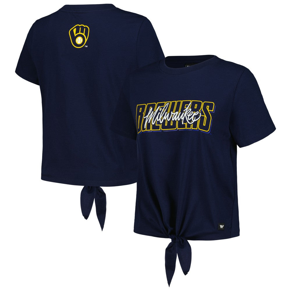 Milwaukee Brewers The Wild Collective Women's Twist Front T-Shirt - Navy T-shirts