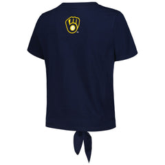 Milwaukee Brewers The Wild Collective Women's Twist Front T-Shirt - Navy T-shirts