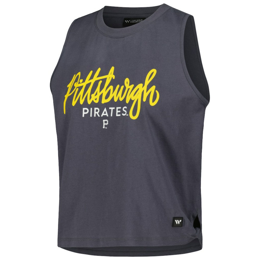 Pittsburgh Pirates The Wild Collective Women's Side Knot Tank Top - Charcoal Tanks