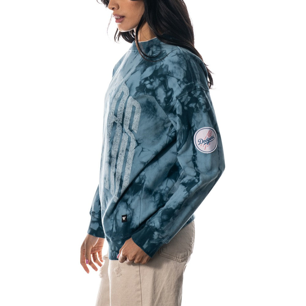 Los Angeles Dodgers The Wild Collective Women's Overdyed Pullover Sweatshirt - Blue Pullover