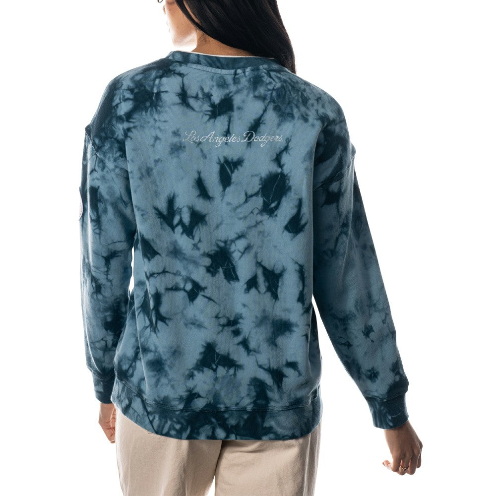 Los Angeles Dodgers The Wild Collective Women's Overdyed Pullover Sweatshirt - Blue Pullover