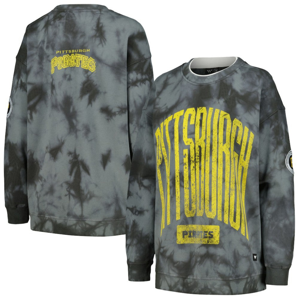 Pittsburgh Pirates The Wild Collective Women's Overdyed Pullover Sweatshirt - Charcoal Pullover