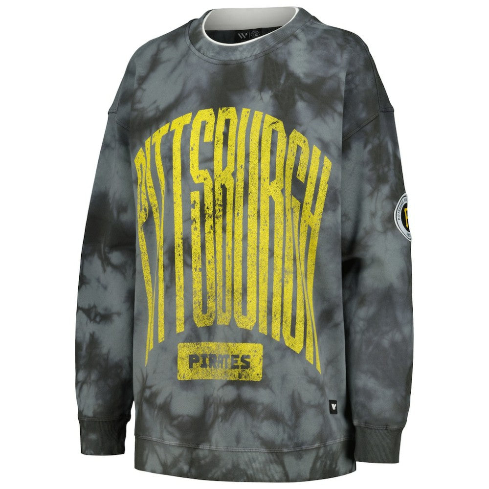 Pittsburgh Pirates The Wild Collective Women's Overdyed Pullover Sweatshirt - Charcoal Pullover