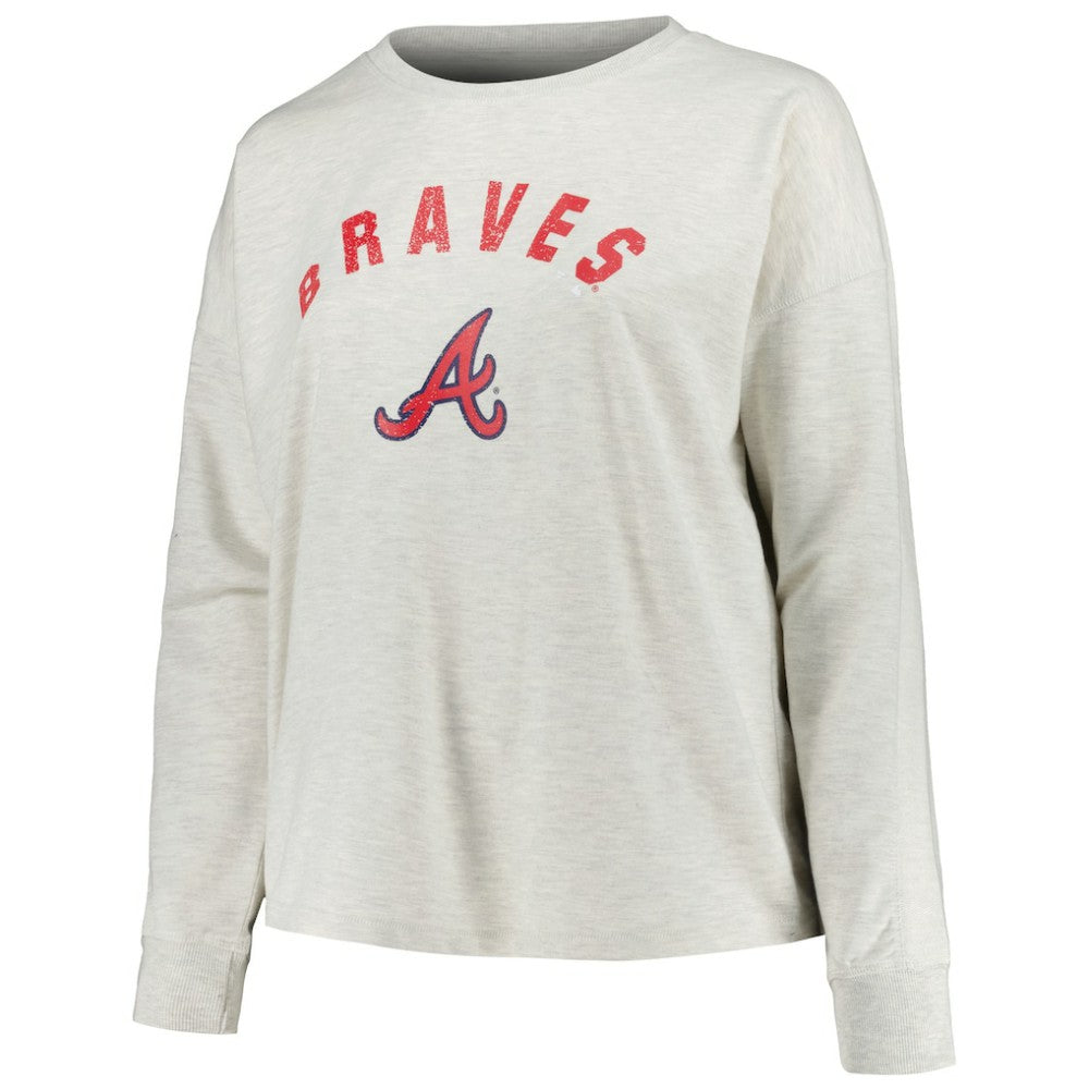 Atlanta Braves Profile Women's Plus Size French Terry Pullover Sweatshirt - Oatmeal Pullover