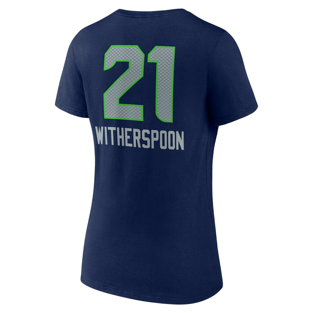 Devon Witherspoon Seattle Seahawks Women's Team Wordmark Player Name & Number V-Neck T-Shirt College Navy