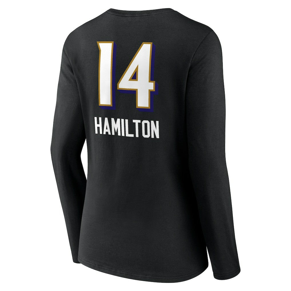 Kyle Hamilton Baltimore Ravens Women's Team Wordmark Player Name & Number Long Sleeve V-Neck T-Shirt Black