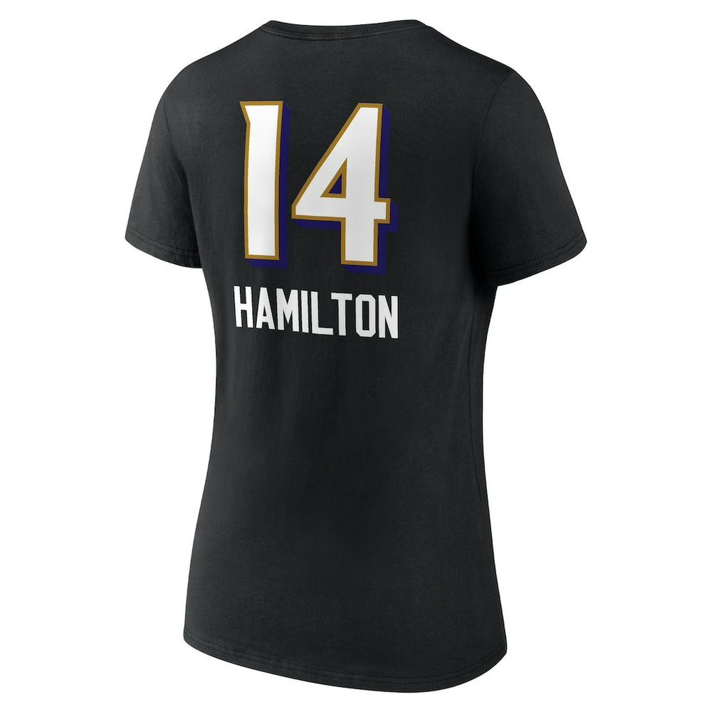 Kyle Hamilton Baltimore Ravens Women's Team Wordmark Player Name & Number V-Neck T-Shirt Black