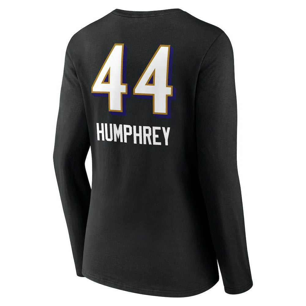 Marlon Humphrey Baltimore Ravens Women's Team Wordmark Player Name & Number Long Sleeve V-Neck T-Shirt Black