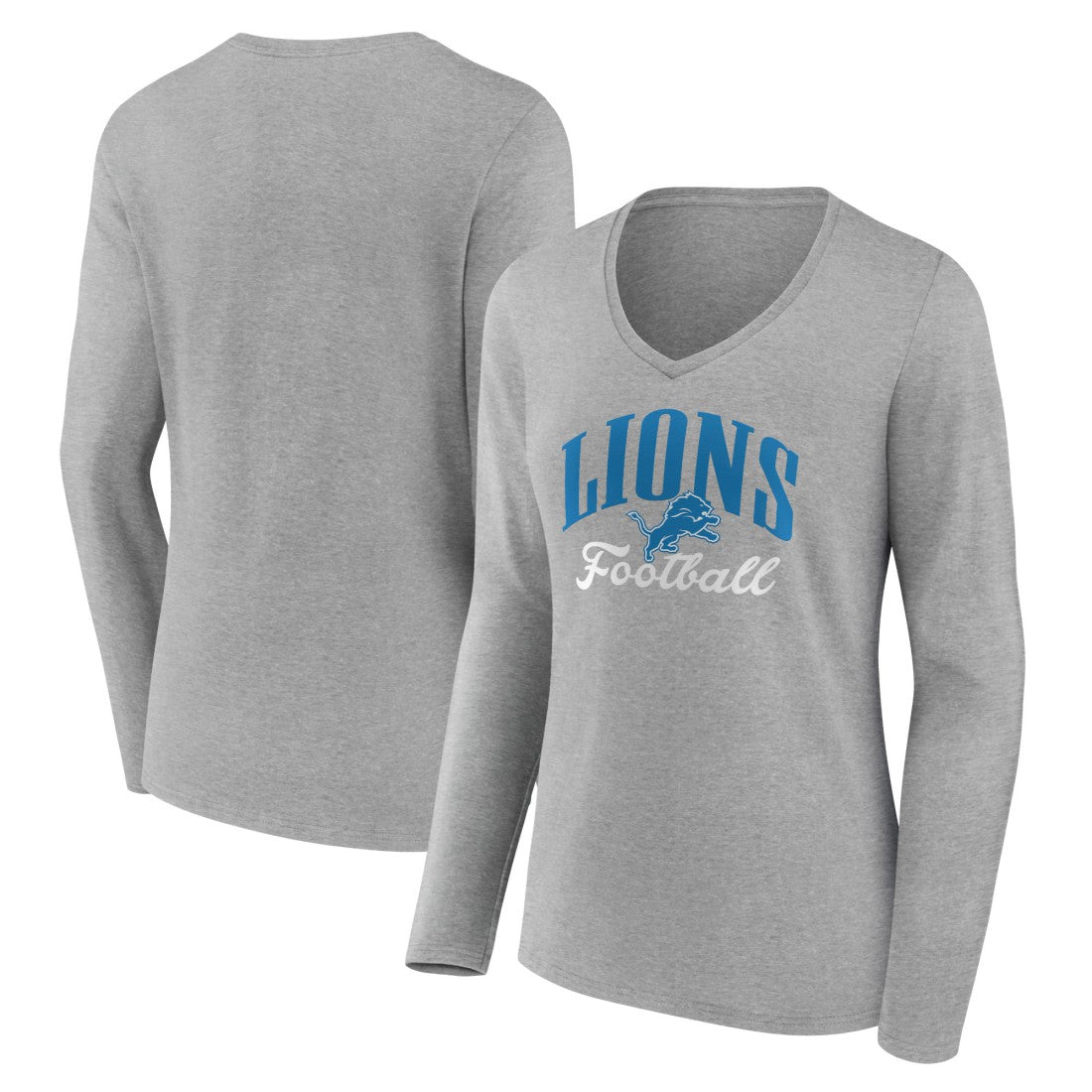 Detroit Lions Women's Victory Script V-Neck Long Sleeve T-Shirt Gray
