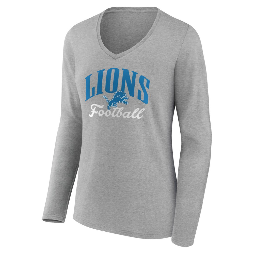 Detroit Lions Women's Victory Script V-Neck Long Sleeve T-Shirt Gray