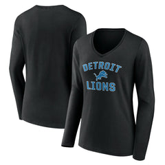 Detroit Lions Women's Victory Arch V-Neck Long Sleeve T-Shirt Black