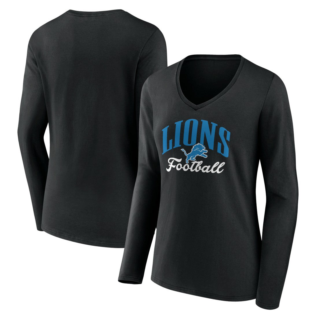 Detroit Lions Women's Victory Script V-Neck Long Sleeve T-Shirt Black