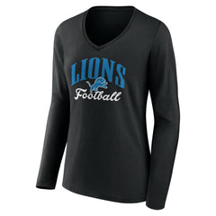 Detroit Lions Women's Victory Script V-Neck Long Sleeve T-Shirt Black