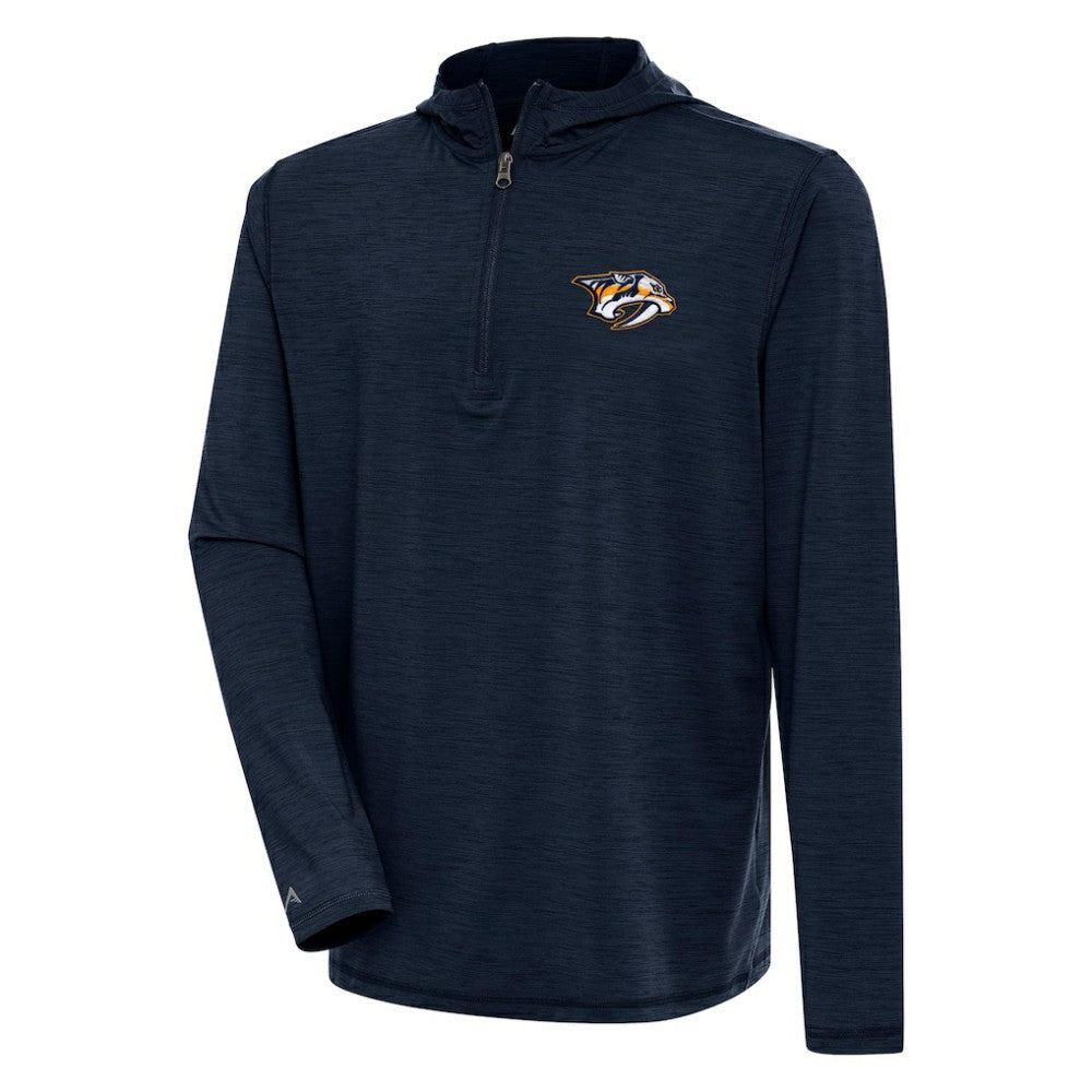 NHL Nashville Predators Antigua Tidy Quarter-Zip Pullover Hoodie - Heather Navy