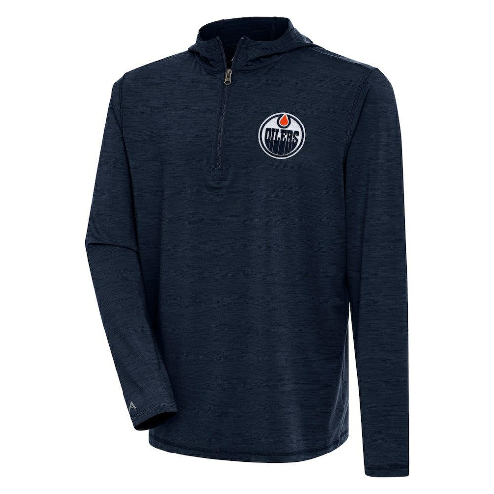 NHL Edmonton Oilers Antigua Tidy Quarter-Zip Pullover Hoodie - Heather Navy
