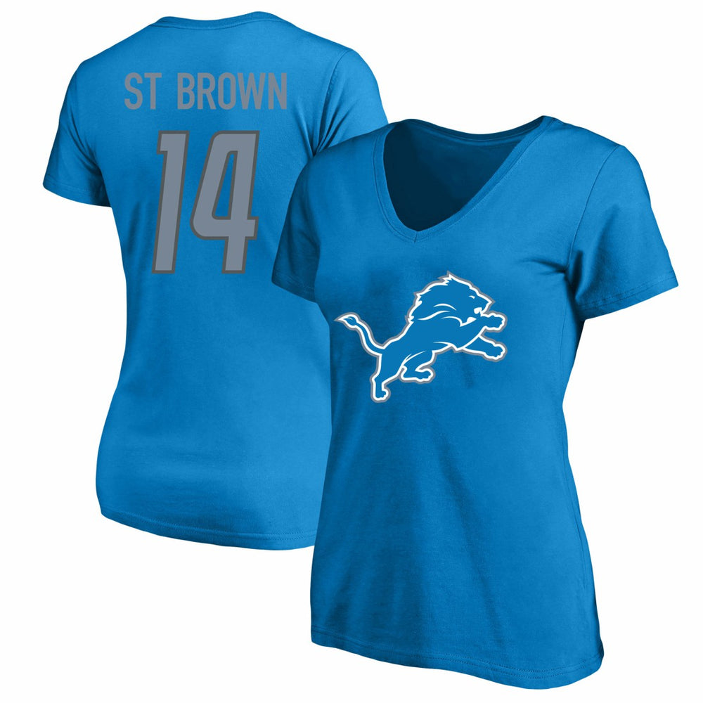 Amon-Ra St. Brown Detroit Lions Women's Plus Size Name & Number V-Neck T-Shirt Blue